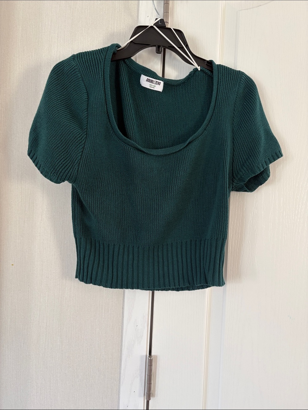 Double Zero Forest Green Ribbed Scoop-Neck Crop Top